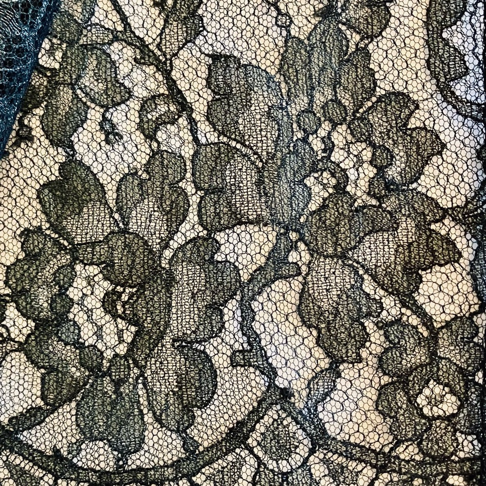 Brand New Gorgeous Rosamosario Anthracite Lace Short Robe w/Long Black Silk Tie - Picture 4 of 11